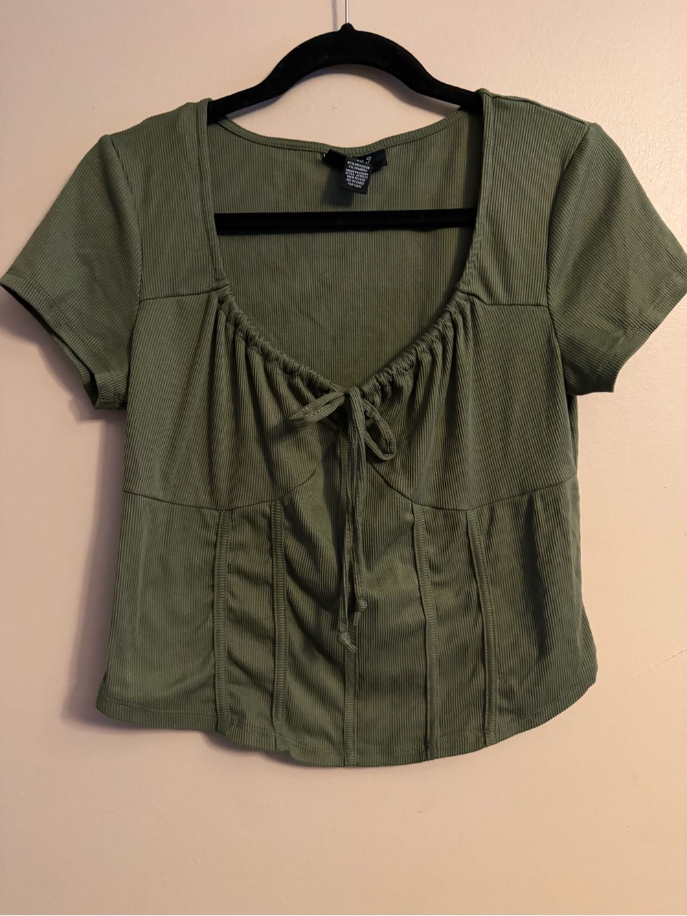 Tie-Front Olive Crop Top with Scoop Neck